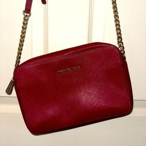 Michael Kors red leather gold tone hardware Crossbody bag